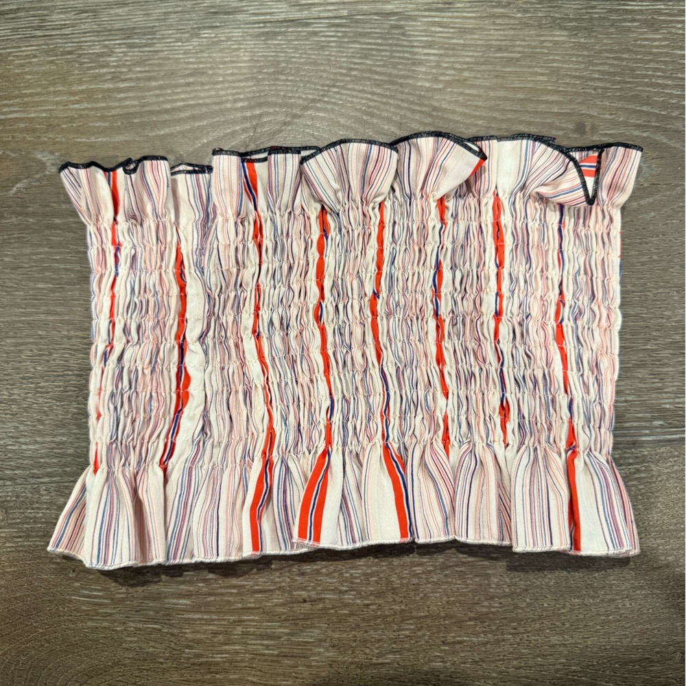 Longchamp White Red Bubble Crop Top Smocked Resort